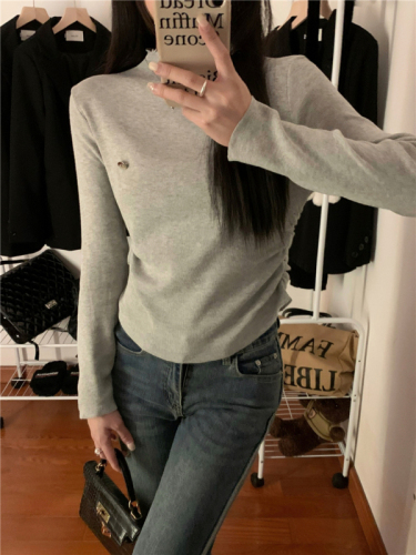 Pure lust hottie petite slim-fitting soft and waxy inner wear short long-sleeved T-shirt bottoming top