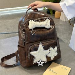 Star backpack street wasteland style hot girl backpack millennium style y2K retro large capacity school bag for women