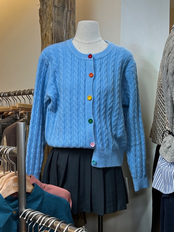 New single-breasted sweater cardigan autumn and winter Korean style twist round neck solid color long-sleeved simple jacket