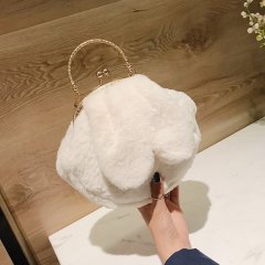Plush shoulder bag, women's hand-held crossbody bag, chain mobile phone bag, versatile fashionable round bag, rabbit ear clip bag