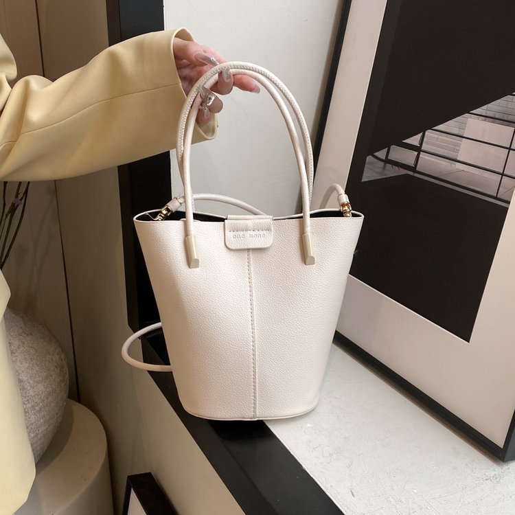 Bucket Bag Women's New Korean Style Versatile Litchi Pattern Textured Vegetable Basket Portable One-Shoulder Crossbody Bag