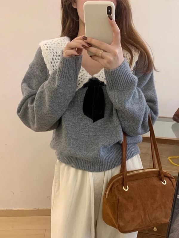 Lapel wool sweater women's new fall loose pullover top