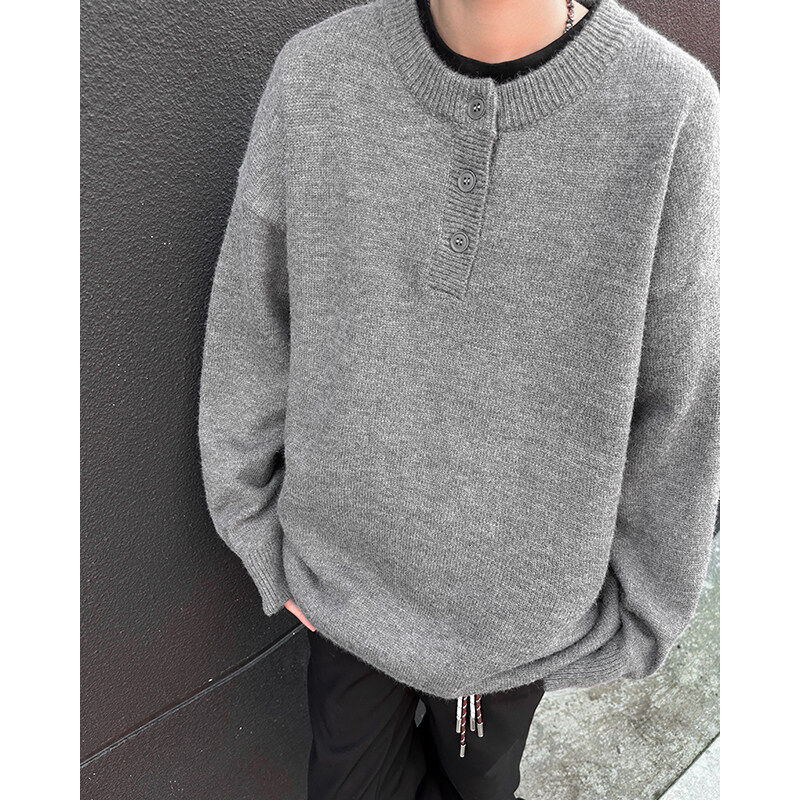 American retro Henry collar sweater men's autumn and winter trendy sweater lazy style sweater