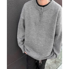 American retro Henry collar sweater men's autumn and winter trendy sweater lazy style sweater