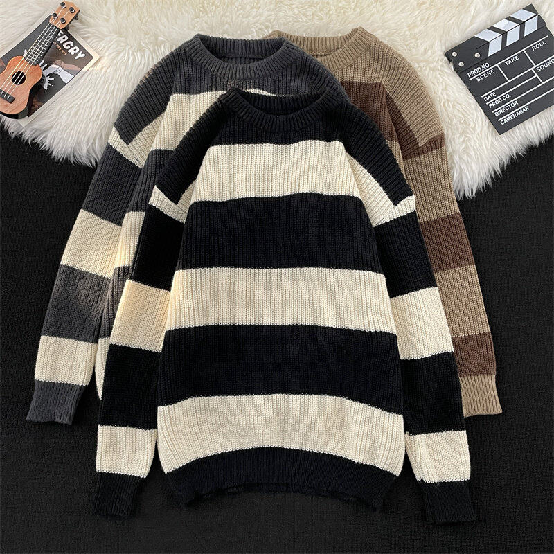 Autumn New Hong Kong Style Deer Plush Contrast Color Extra Lazy Style Pullover Round Neck Sweater