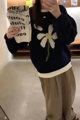 Lazy style ins Korean style loose floral knitwear super nice pullover sweater design for women