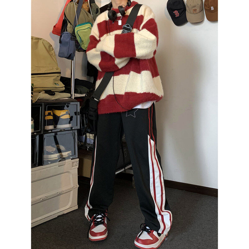 Trendy casual wide striped crew neck sweater
