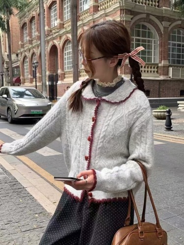 Gentle style love button warm sweater jacket women's autumn and winter thickened twist knitted sweater cardigan