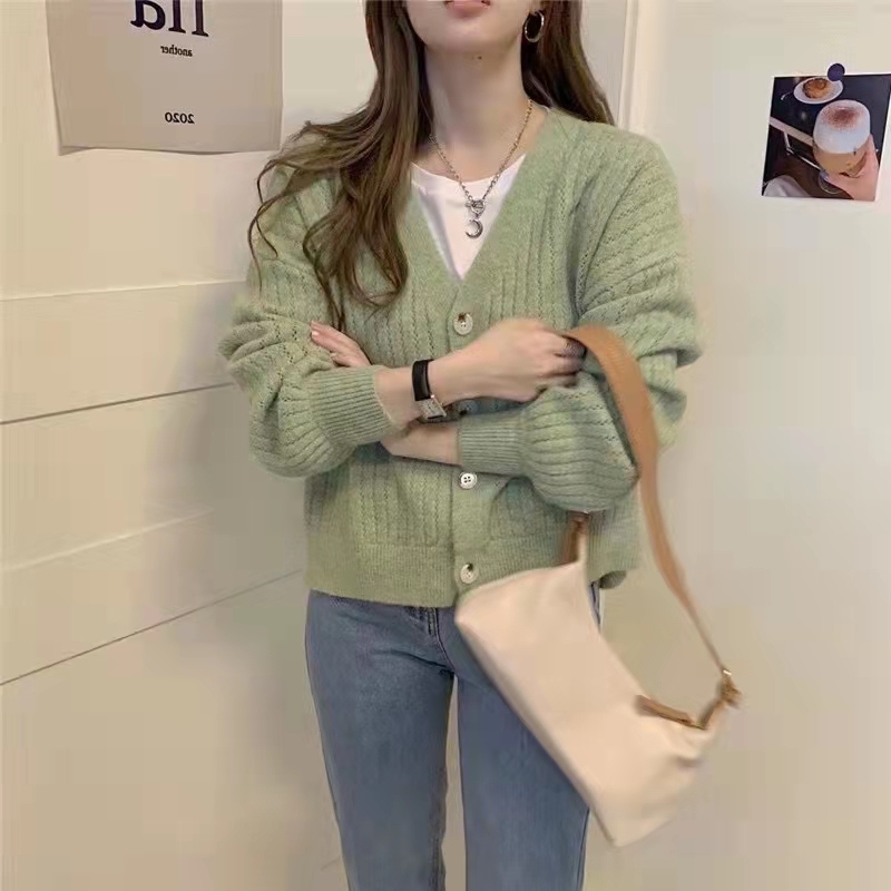 Loose retro all-match knitted cardigan for women, lazy style and gentle short sweater jacket for outer wear