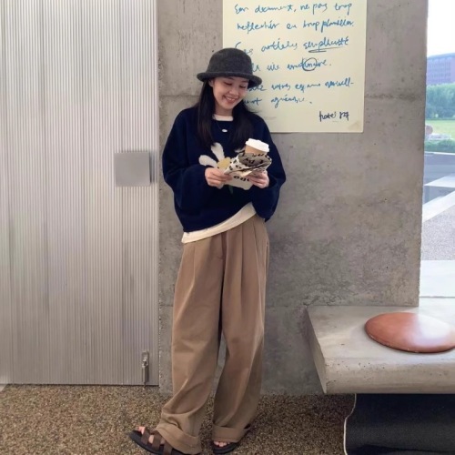 Lazy style ins Korean style loose floral knitwear super nice pullover sweater design for women