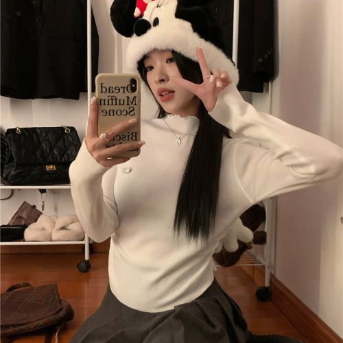 Pure lust hottie petite slim-fitting soft and waxy inner wear short long-sleeved T-shirt bottoming top