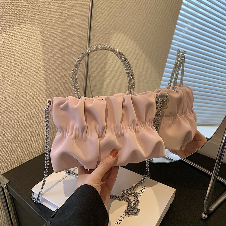 High-end pleated cloud bag for women 2024 new portable shoulder chain bag versatile casual crossbody bag for women