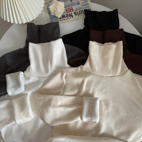 Winter thickened velvet and versatile high-neck T-shirt, simple outer wear and solid color bottoming top