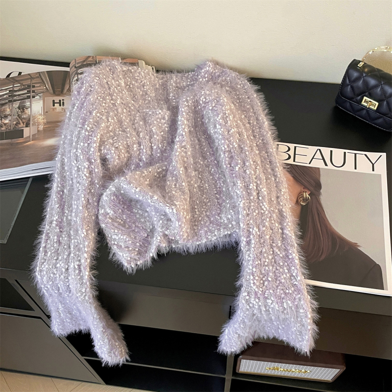 New Korean style lazy style hollow sexy loose sweater sweet soft waxy plush early autumn top for women