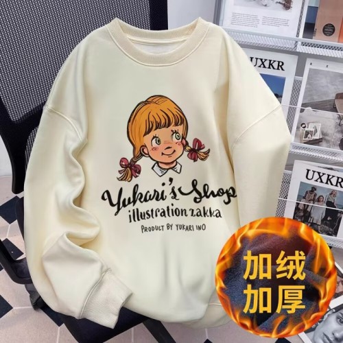 Chinese cotton composite milk silk American style Hong Kong style sweatshirt for men and women trendy plus velvet round neck loose and versatile top