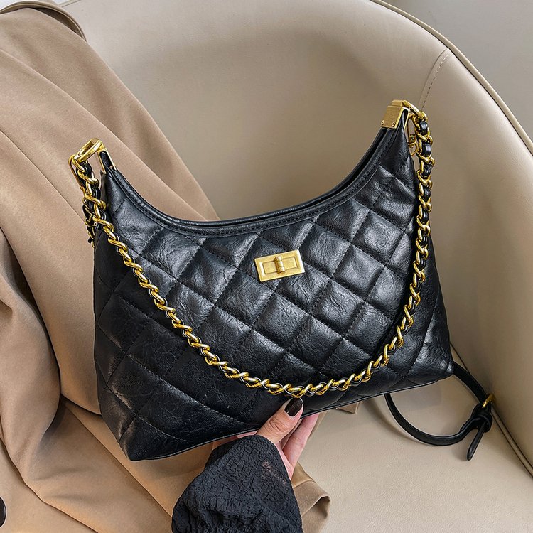 Retro rhombus small fragrant chain tote bag for women 2024 new commuter versatile armpit bag single shoulder crossbody bag
