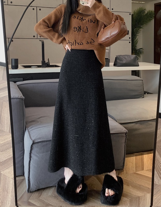 French retro, versatile and stylish high-waisted, slim and fashionable A-line mid-length skirt