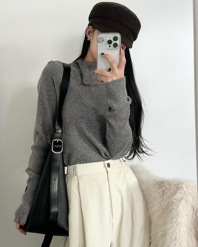 Korean chic winter high collar multi-button long-sleeved sweater