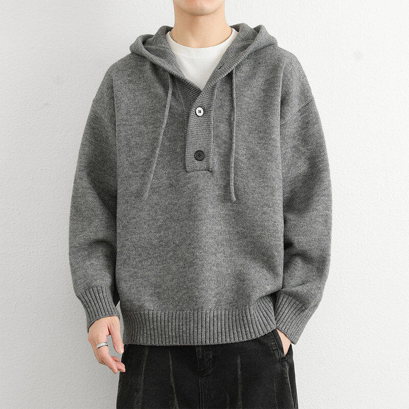 New autumn and winter knitted hooded pullover thickened sweater jacket for men and women, loose, casual, versatile and lazy top