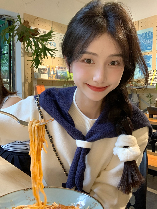 College style gentle navy sweater new age-reducing loose autumn and winter lazy sweater top