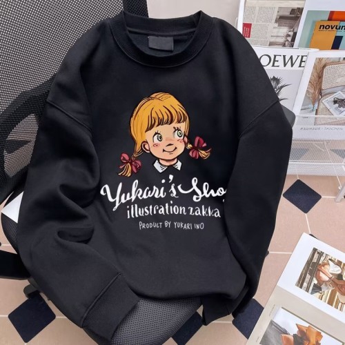 Chinese cotton composite milk silk American style Hong Kong style sweatshirt for men and women trendy plus velvet round neck loose and versatile top