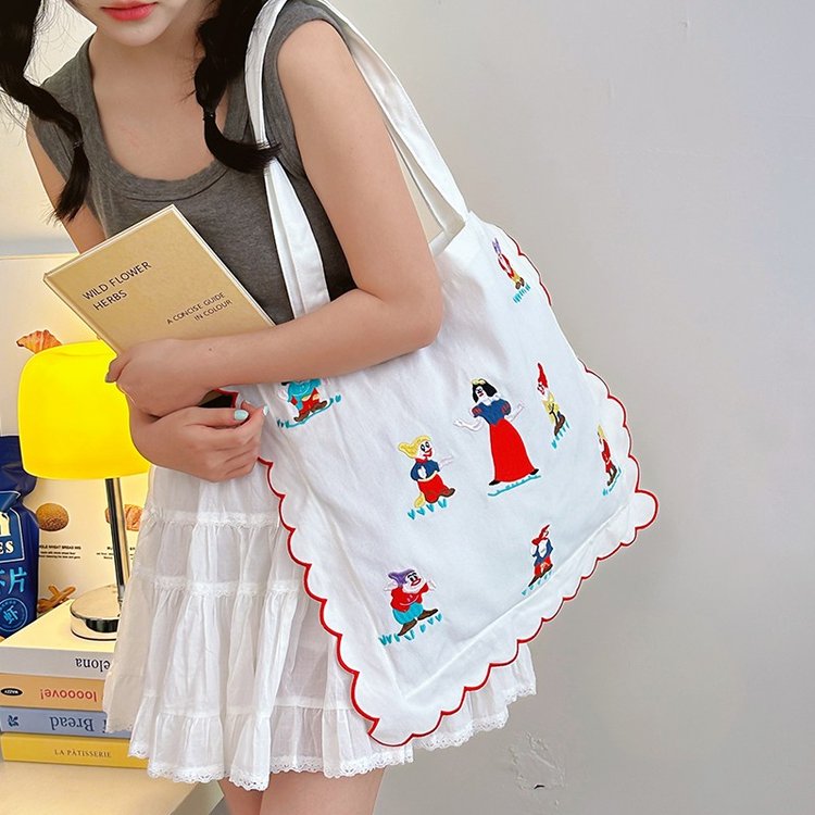 Little Red Book, Snow White and the Dwarfs shoulder canvas bag, small fresh large capacity bag for women, versatile Japanese style