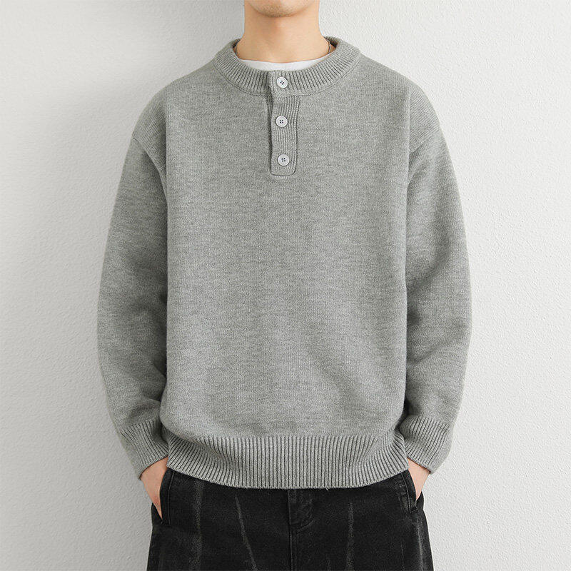 Men's autumn and winter round neck buttoned casual sweaters youth trendy brand tops and jackets