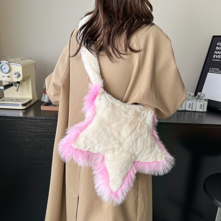 Autumn and winter five-pointed star plush shoulder bag 2024 new Korean style popular personality crossbody women's bag ins versatile bag trend
