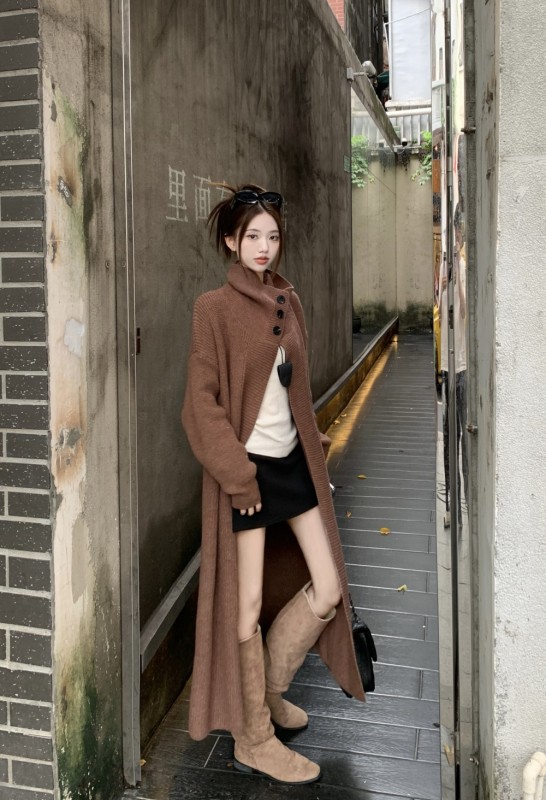 Lazy style loose casual large lapel long cardigan coat sweater