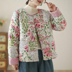 Padded and thickened cotton-padded jacket, disc-button jacquard Chinese-style warm women's retro jacket