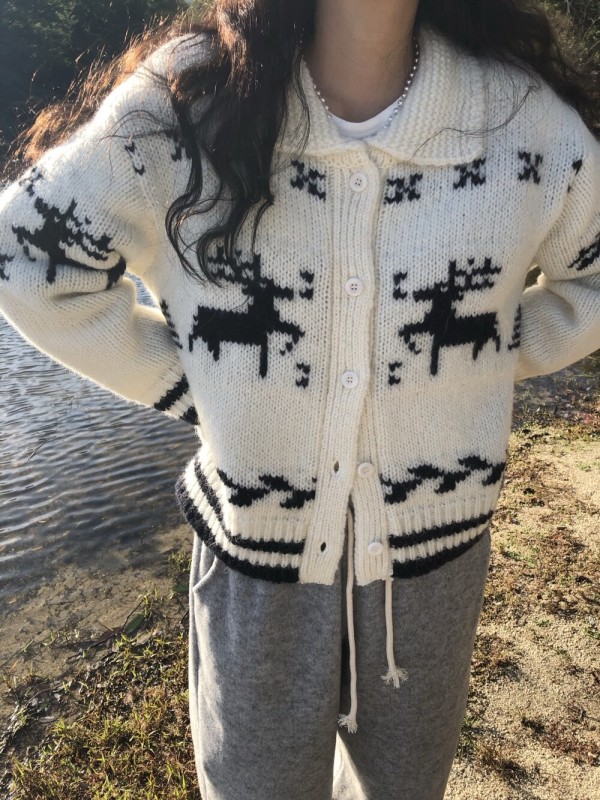 Korean chic winter single-breasted long-sleeved sweater jacket