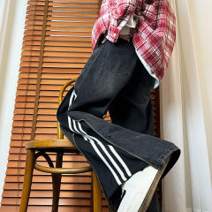 Heavy-duty zipper stitching hidden three-bar original design jeans