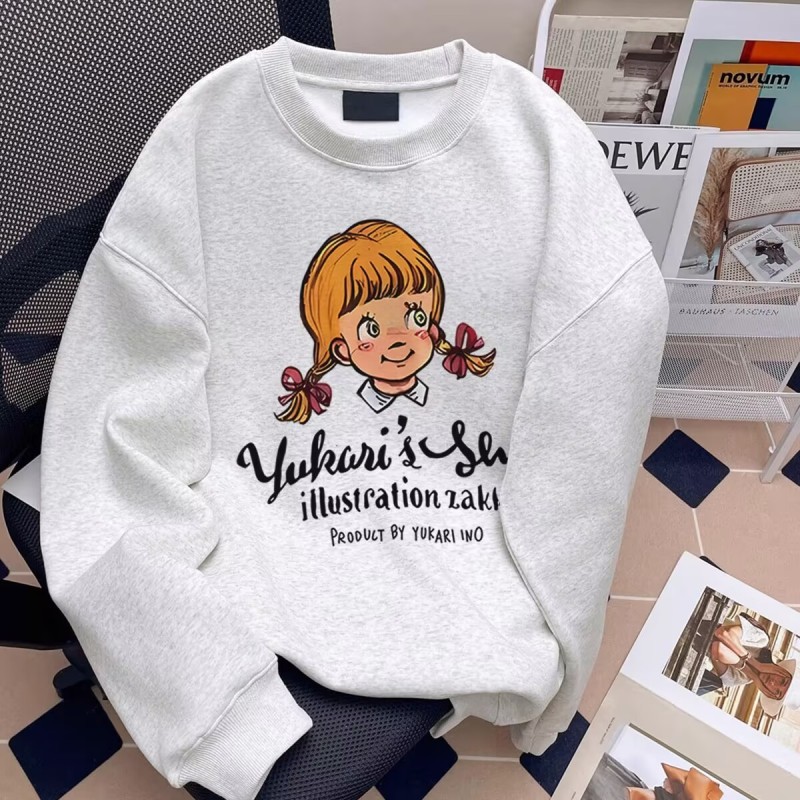 Chinese cotton composite milk silk American style Hong Kong style sweatshirt for men and women trendy plus velvet round neck loose and versatile top