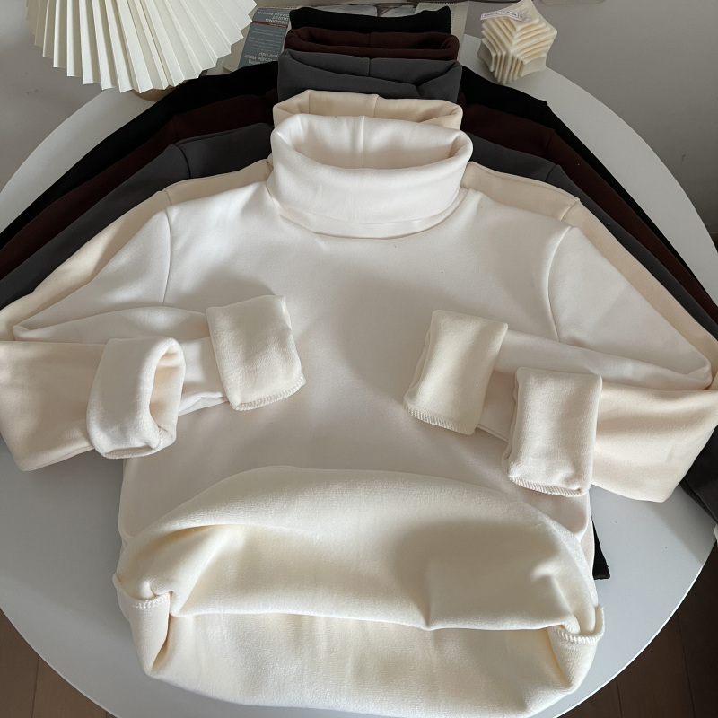 Winter thickened velvet and versatile high-neck T-shirt, simple outer wear and solid color bottoming top