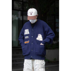 New cardigan retro college style bear sweater versatile couple knitted jacket trendy