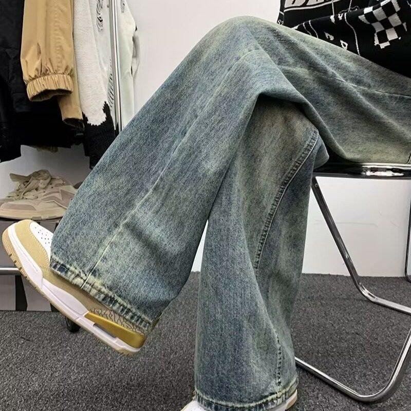 Distressed jeans men's autumn and winter American high street fashion brand loose straight wide-leg casual pants
