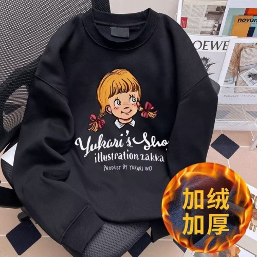 Chinese cotton composite milk silk American style Hong Kong style sweatshirt for men and women trendy plus velvet round neck loose and versatile top