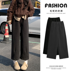 Woolen carrot pants for women in autumn and winter, loose and slimming, granny banana wide-leg pants, high-waisted drapey casual pants