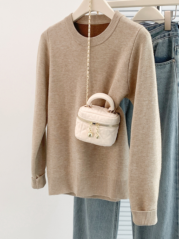 Thickened velvet all-in-one round neck bottoming sweater for women new style top long-sleeved knitted