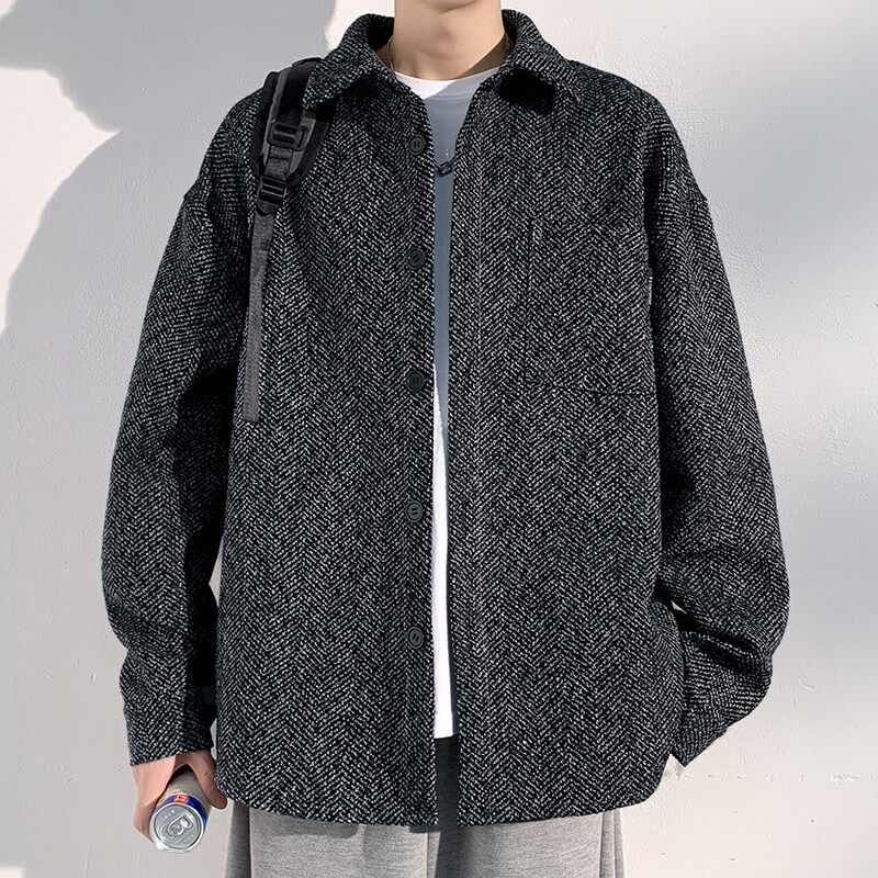 Autumn small fragrance lapel jacket men's trendy American loose large size jacket