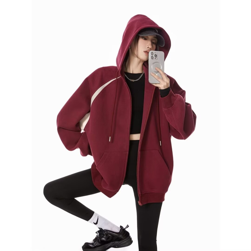 Korean chic heavyweight American spliced ​​hooded sweatshirt for men and women in spring and autumn loose retro casual cardigan jacket trend
