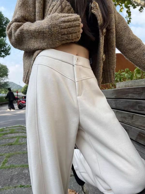 Suit waistband plus velvet casual banana pants for women straight narrow wide leg curved sickle pants