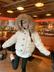 Large fur collar short cotton jacket for women with design sense and thickened cotton jacket for small people