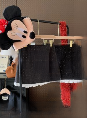 Lace splicing polka dot woolen thick skirt high waist versatile short skirt autumn and winter