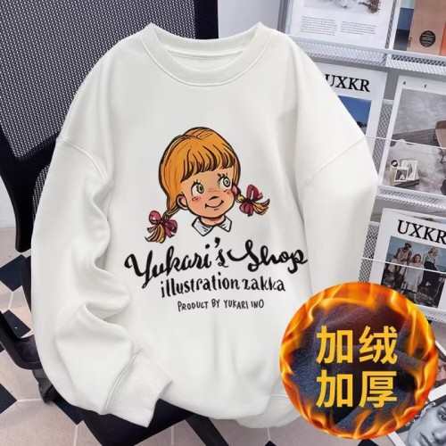Chinese cotton composite milk silk American style Hong Kong style sweatshirt for men and women trendy plus velvet round neck loose and versatile top