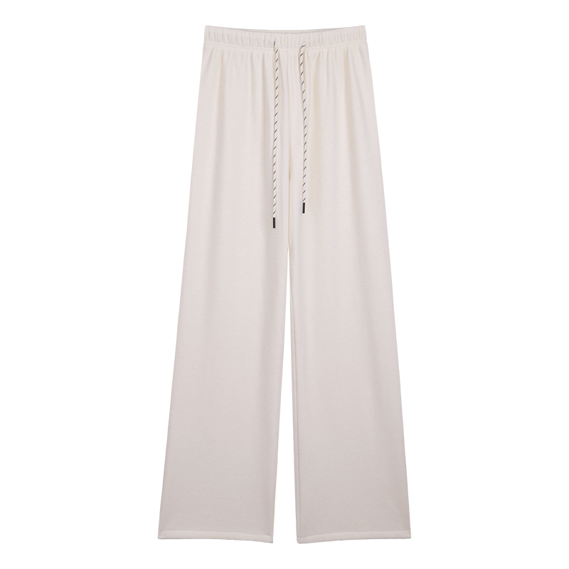 Cashmere drawstring wide-leg pants for women, new autumn and winter high-waist slim straight casual floor-length pants