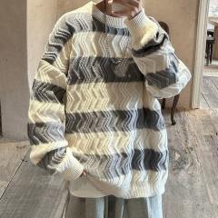 Striped round neck sweater for boys, loose and lazy style, new style for outer wear and inner wear, bottoming sweater jacket, trendy