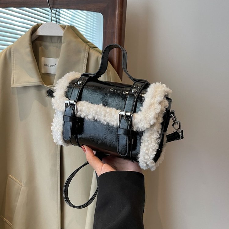 Maomao splicing shoulder bag new autumn and winter fashion handheld small square bag casual versatile crossbody bag for women