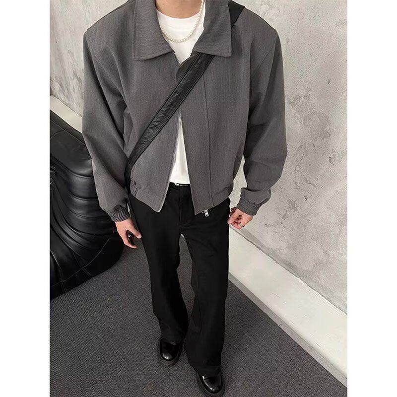 Gray short coat American retro high-end executive jacket with lapel and shoulder pads