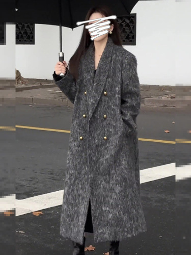 New winter fashionable high-end gray long plush coat